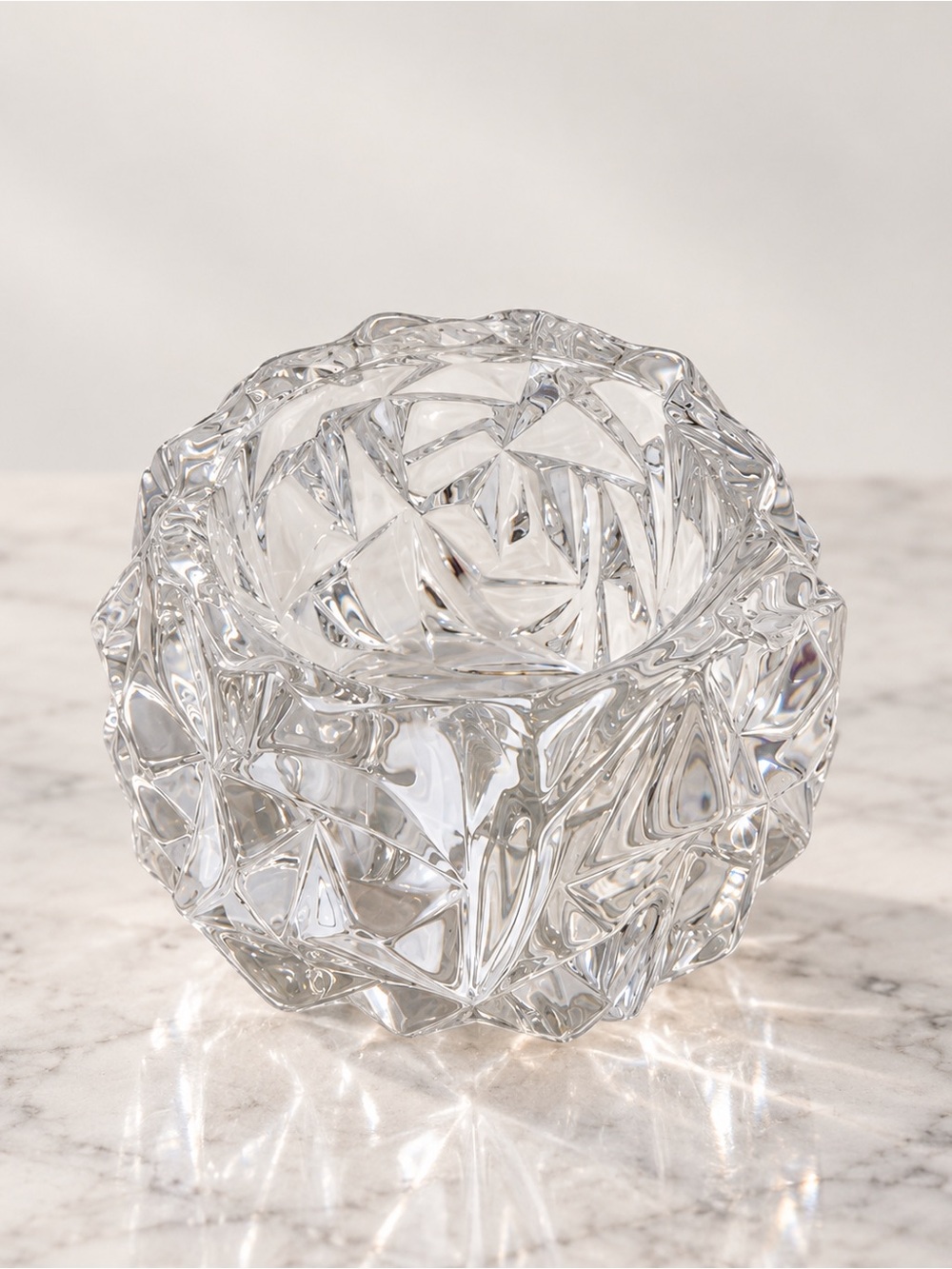 «Tiffany & Co Crystal Votive Candle Holder, Rock Cut Design, Made in Germany»